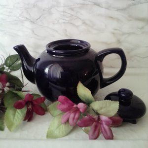 VTG CROWN STONEWARE TEAPOT DARK NAVY